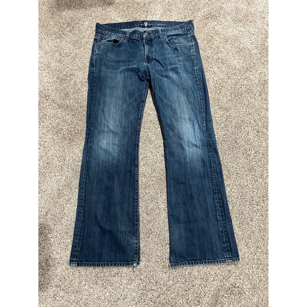 Distressed 7 For All Mankind Men Bootcut Jeans Dark Size 36 Embroidered A Pocket